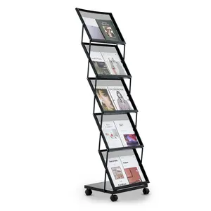 VEVOR Brochure Display Rack, Foldable 5 Pockets Magazine Literature Display Stand, Movable Floor Standing Magazine Rack with Wheels, Metal Newspaper Catalog Holders for Shop Exhibitions Office Show