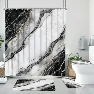 Marble Pattern Bathroom Decor Set, 1 Count Shower Curtain with 12 Hooks/4 Counts Bathroom Decor Set, Bathroom Accessories for Home Decor