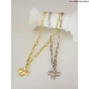 Chunky Cross Necklace - Gold-Silver Layered Pendant, Paperclip Snake Chain, Ideal for Anniversary Gift