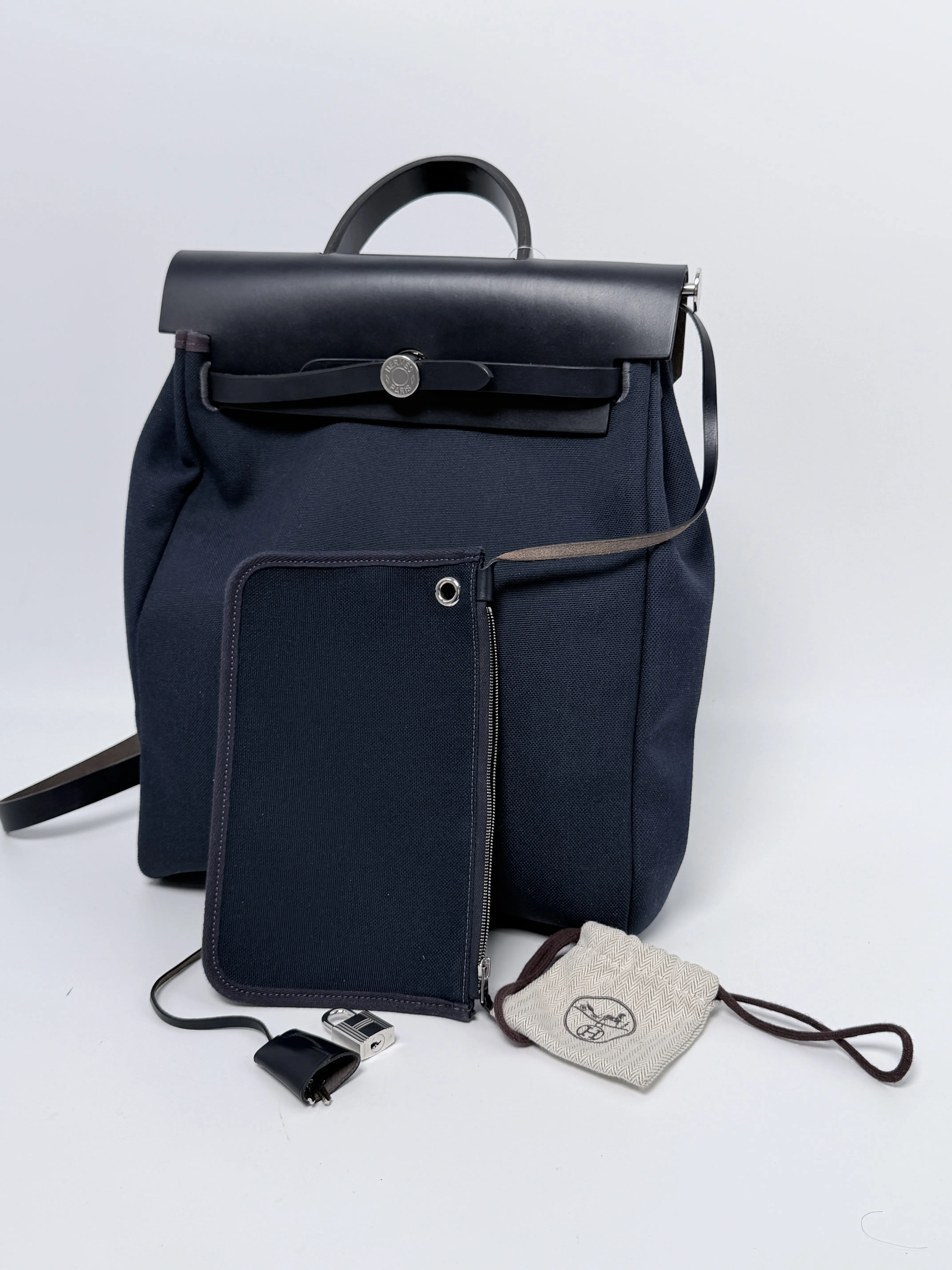 Pre-owned HERMÈS canvas Backpacks Herbag Zip Backpack PM Navy ZS171HM