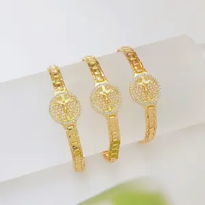 1PC 14K Gold Plated Cross Bracelet for Women, "I Am With You Always" Engraved Religious Jesus Chain Bracelet with CZ, Inspirational Christian Jewelry Gift for Her