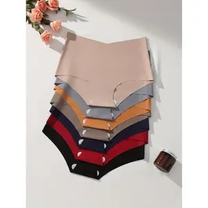 Women's clothing Comfortable 7pcs High-Waist Briefs - Seamless Nylon Blend Panties in Assorted Colors, Breathable Stretch Underwear for Casual Attire, Plus Size