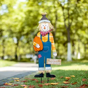 Glitzhome 36"H Fall Metal Scarecrow Yard Stake / Standing/Hanging Sign (KD, Three Function)