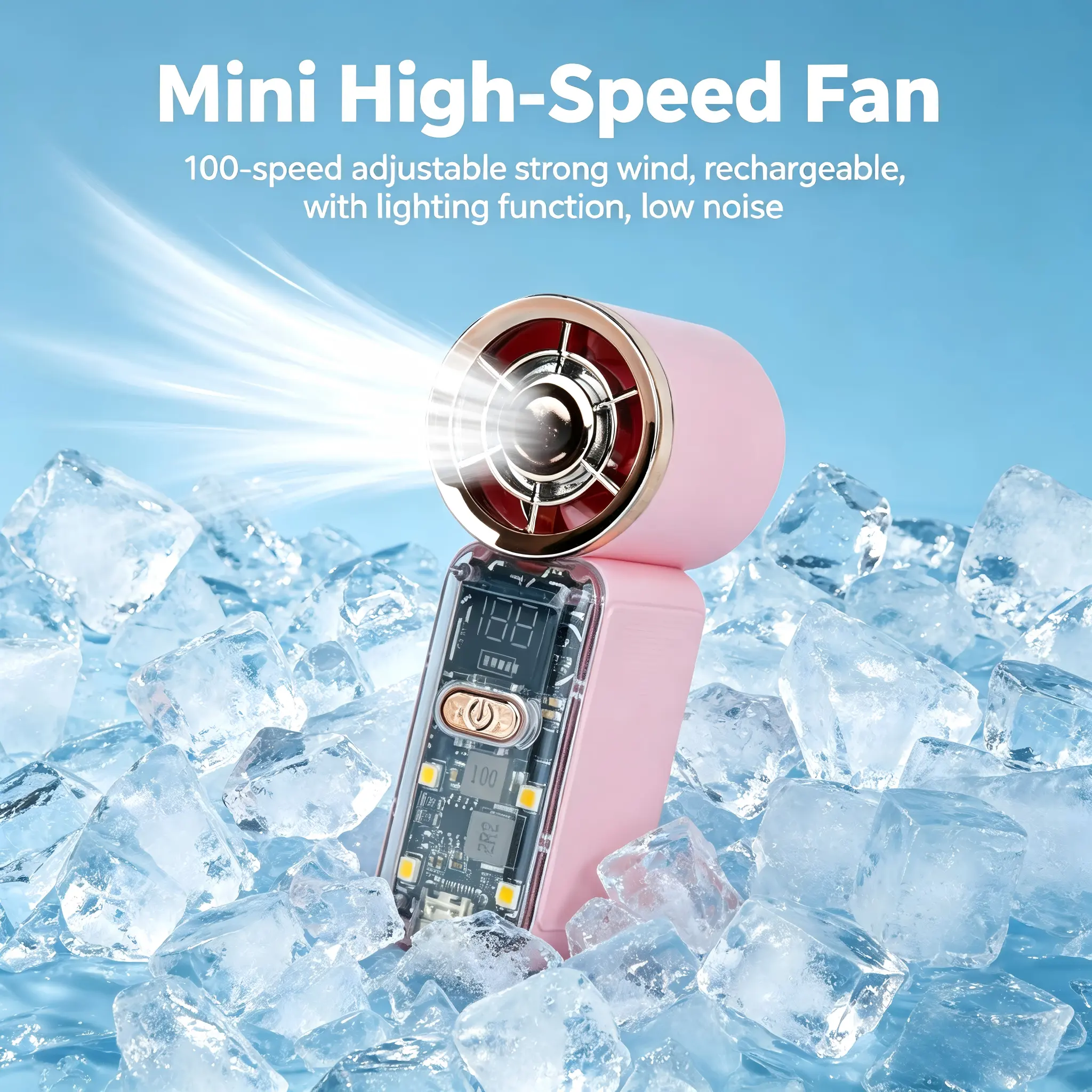 Pocket-sized Mini High-speed Fan with Adjustable Multi-level Wind Power Strong Wind Rechargeable Long Battery Life Low Noise Illumination Function Stylish Lightweight Compact Ready for Use Anytime Anywhere, Hiking, Baby Strollers