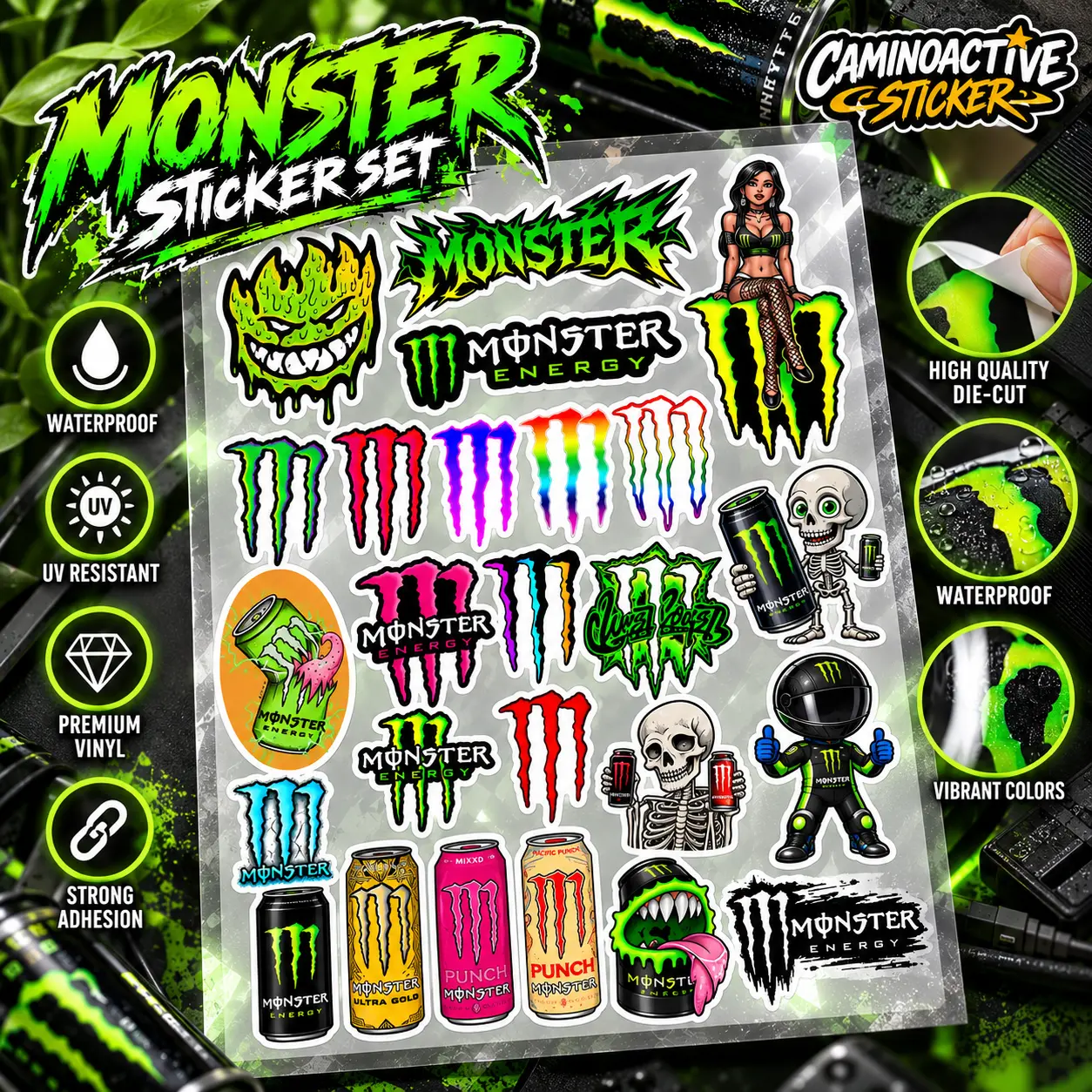 Monster Energy Sticker 25pcs per Pack - Extreme Sports Racing Decal for Dirt Bikes and Cars