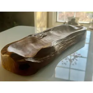 Teak Wood Bowl with Live Edge - Wooden Tableware for Home Decor