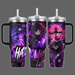 dow Cid Kagenou Anime Stainless Steel Insulated Tumbler 20oz/40oz, I Am Atomic Purple Full Wrap Design, Straw Lid Included, 40oz Handle Option