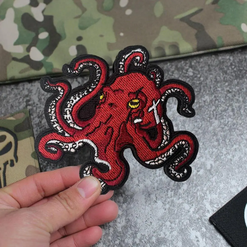 Octopus Tactical Patch Funny Hook&Loop Embroidered Patches Airsoft Morale Badge Military Army Backpack Stickers