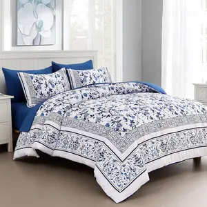 Floral Queen Comforter, 7 a Bag Queen Size Blue Flowers on White Botanical, Microfiber Comforter Sets with for