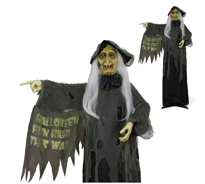 Ubesgoo 6FT Halloween Decor Animatronics Talking Outdoor Decorations with Voice Control Light Up Eyes Movable Arms for Indoor Party Prop and Outdoor Lawn Patio Yard Decor House Garden, Guiding Witch