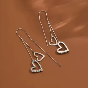 LisiZen Fairy Fashion Korean Style Diamond Studded Double Heart Earrings Tassel Anti-Lost Drop Earrings DZEH4973