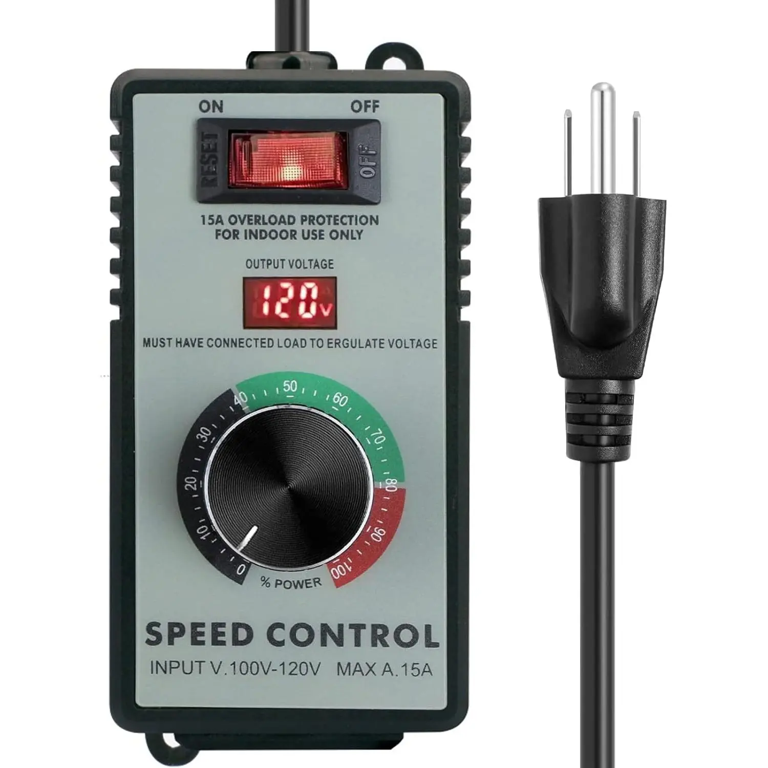 AC  Speed Controller 120V 15A Variable Speed Controller & Fan Speed Controller,   Regulator for Electric Motors with Overload Protection, LED Display for Precise Control