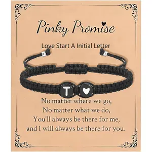 Pinky Promise Personalized Initial Letter Bracelet, Adjustable Couple Friendship Bracelet with Love Promise   for Her Him