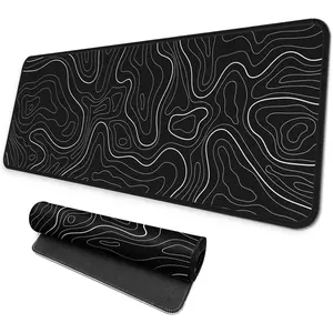 Large Gaming  Pad, Full Keyboard Mat, Long Laptop Mousepad, Computer  Mat for  and Office, Anti-Slip Rubber Base, 31.5 x 11.8 Inches (Black Topographic Map)