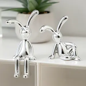 2 pieces of electroplated silver long-eared rabbit decorative items for the living room, TV cabinet, wine cabinet, entrance area, home decoration, and personalized small accessories for the car.