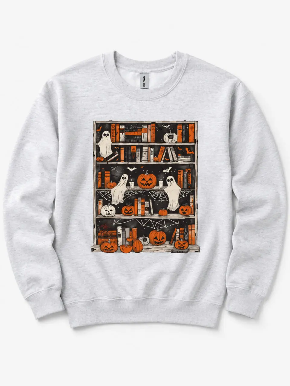 Ghost Bookcase Sweatshirt - Halloween Bookish Sweatshirt, Spooky Ghost Pumpkin Bookshelf Crewneck, Cute Fall Reading Shirt, Halloween Gift for Book Lovers - TrendWear USA