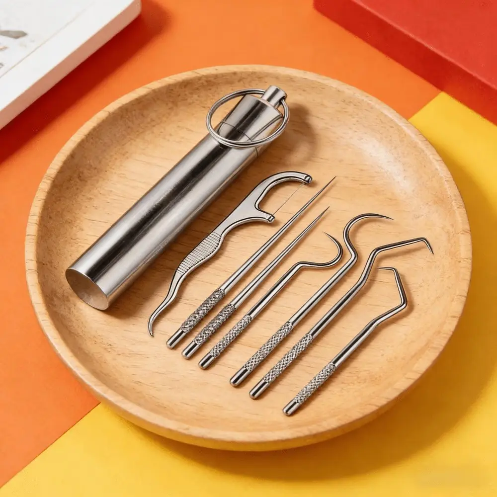 Stainless Steel Toothpicks with Portable Case and Keychain, Essential for Picnics and Travel, Durable and Convenient Design