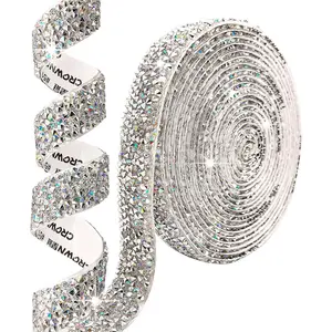 Self Adhesive   Rhinestone Strips Rhinestones Ribbon,4 Yards Bling  Ribbons  Sticker Applicable to Wedding Birthday Christmas Party DIY Crafts ( AB)