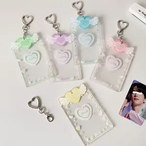 Transparent Angel Heart Glitter Card Holder, Star-Chasing Girl Keychain, Student ID Badge Clip, Cute Accessory for Girls
