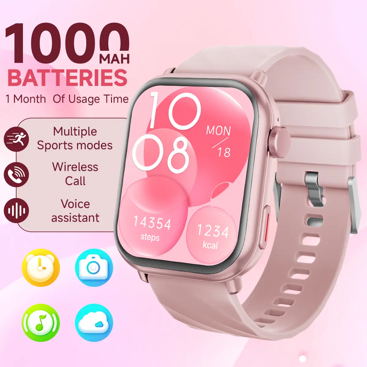 1000mAh Long Battery Life Smartwatch - Bluetooth, Dual OS, HD Screen, HD 3D Sound, 100+ Sports Modes, Distinct Calls & Music, Customizable Face, Distance Tracker, Android & iOS Compatible Unisex Holiday Gift