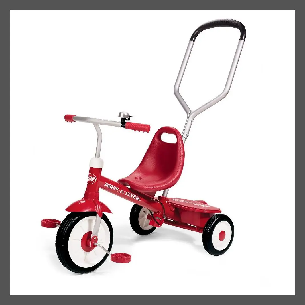 Radio Flyer Adjustable Steer and Stroll Kids Trike - Red, 2-5 Yrs, Steel Frame, Polypropylene Storage Bin, Bell, Outdoor Play Ride-On Toy