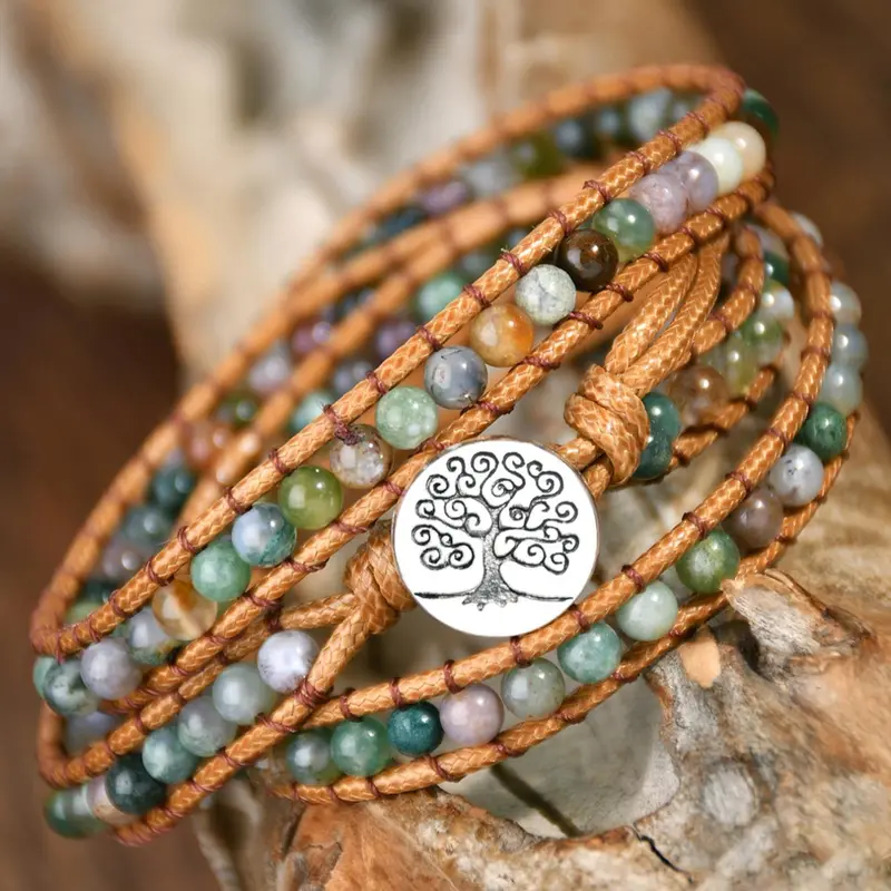 Boho Style Natural Agate Beaded Bracelet, Gifts for Her, Fashionable Tree Of Life Charm Decor Bracelet for Women & Men, Trendy All-match & Exquisite Jewelry for Birthday Gift, Unique Charms, Elegant Design, High Quality Bracelet, Bohemian Style