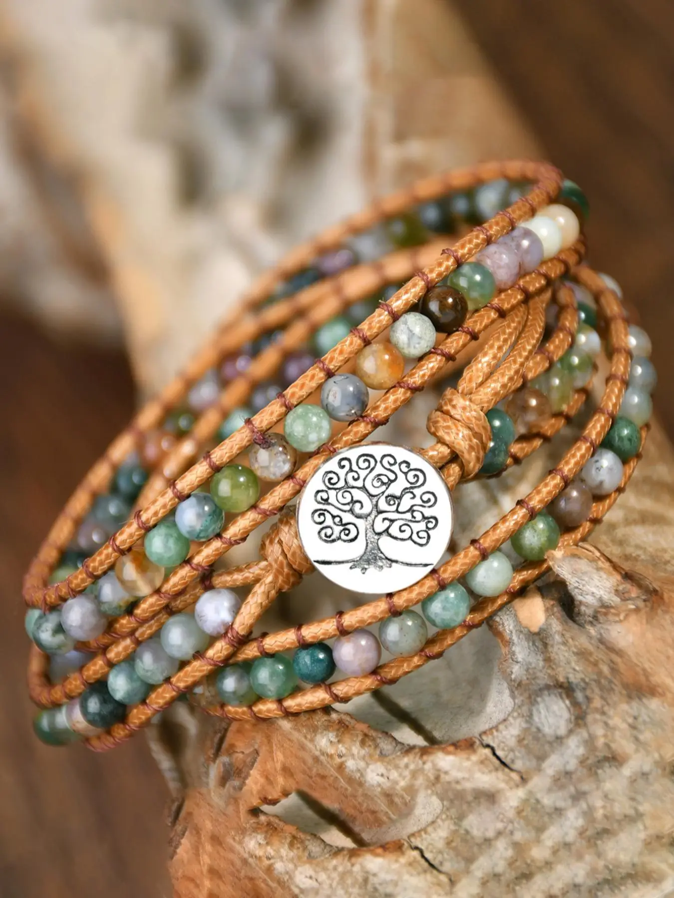 Boho Style Natural Agate Beaded Bracelet, Gifts for Her, Fashionable Tree Of Life Charm Decor Bracelet for Women & Men, Trendy All-match & Exquisite J