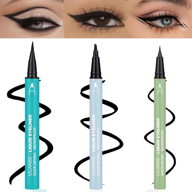 UCANBE 3pcs Black Liquid Eyeliner Kit - Different Sleek Brush Tips for Precision: Micro Fine, Slim Angled, and Thick Marker. Waterproof, Long-Lasting (24H), Quick Dry, Smudge-Resistant, Perfect for Daily & Bold Looks, Festivals, Parties, and Gifts