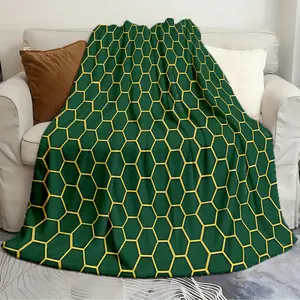 HD digitally printed flannel blankets Geometric Gold on Forest Green Hexagon Smooth blanket Home bedroom and living room decor