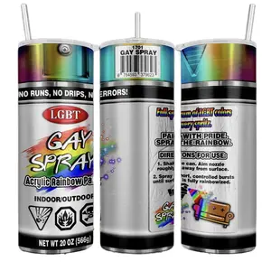 Rainbow Spry tumbler 20oz Gay Pride LGBT Tumbler with Full Spectrum of LGBT Colors No Runs No Drips No Errors Acrylic Rainbow Paint Bottle Drinkware Portable Mug