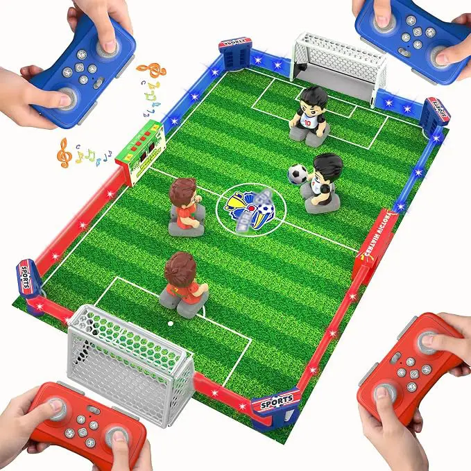 RC Soccer Table Game for Kids 33.2" Large Playing Field 1–4 Player Interactive Foosball Board Game with LCD Lights Sound Effects Rechargeable Party Game for Family Kids & Adults