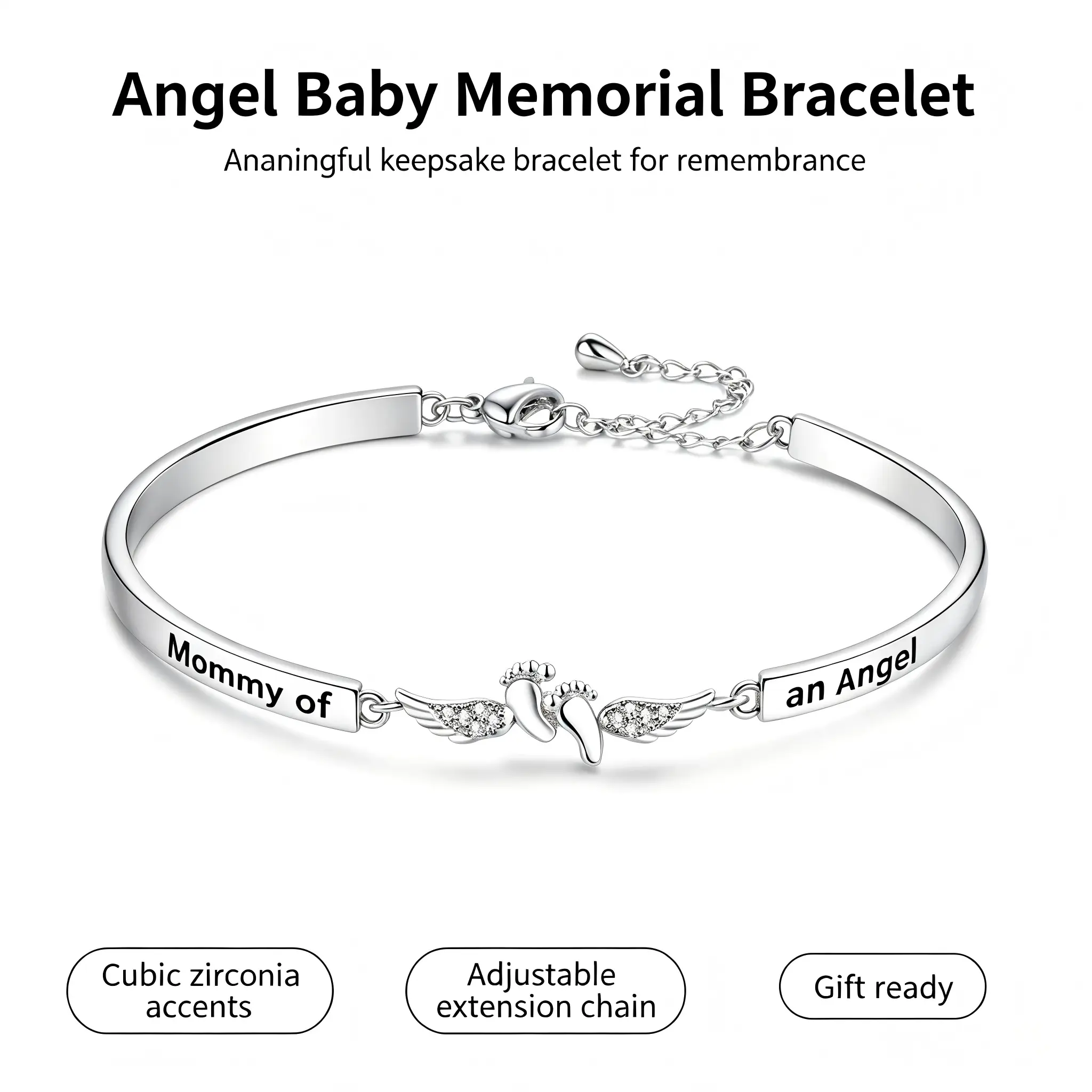 Women's Elegant Personalized Angel Wing Bangle - Commemorative Sympathy Gift for Loss of a Loved 1, Daily Wear Fashion Jewelry Accessory, Bangles, Bracelet