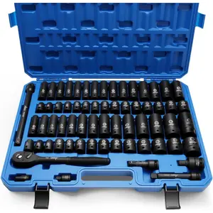 19Pcs 1/2" SAE Impact Socket Set, Deep Sockets 3/8"- 1-1/2", 6-Point Cr-V & Alloy Steel, 1/2 Inches Drive Impact Socket Set,Rugged Construction, Enhanced Storage Case bolt extractor kit