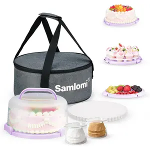 Bpa-Free Cake Carrier Container with Lid for 10 Inch Round Cake with 10 pcs Golden Cake Boards Portable Insulated Bag & Two Boxes of Cupcake Paper Liners