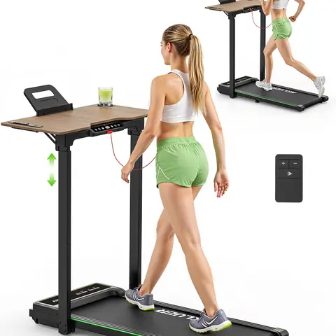 【Akluer Treadmill with Adjustable Desk】Speed 0.6-6.2 330 lbs Capacity, Compact Walking Pad, 2.5 HP Under Desk Treadmills, 45 dB Silent Operation, Foldable Treadmill with Remote Control, for Home Office