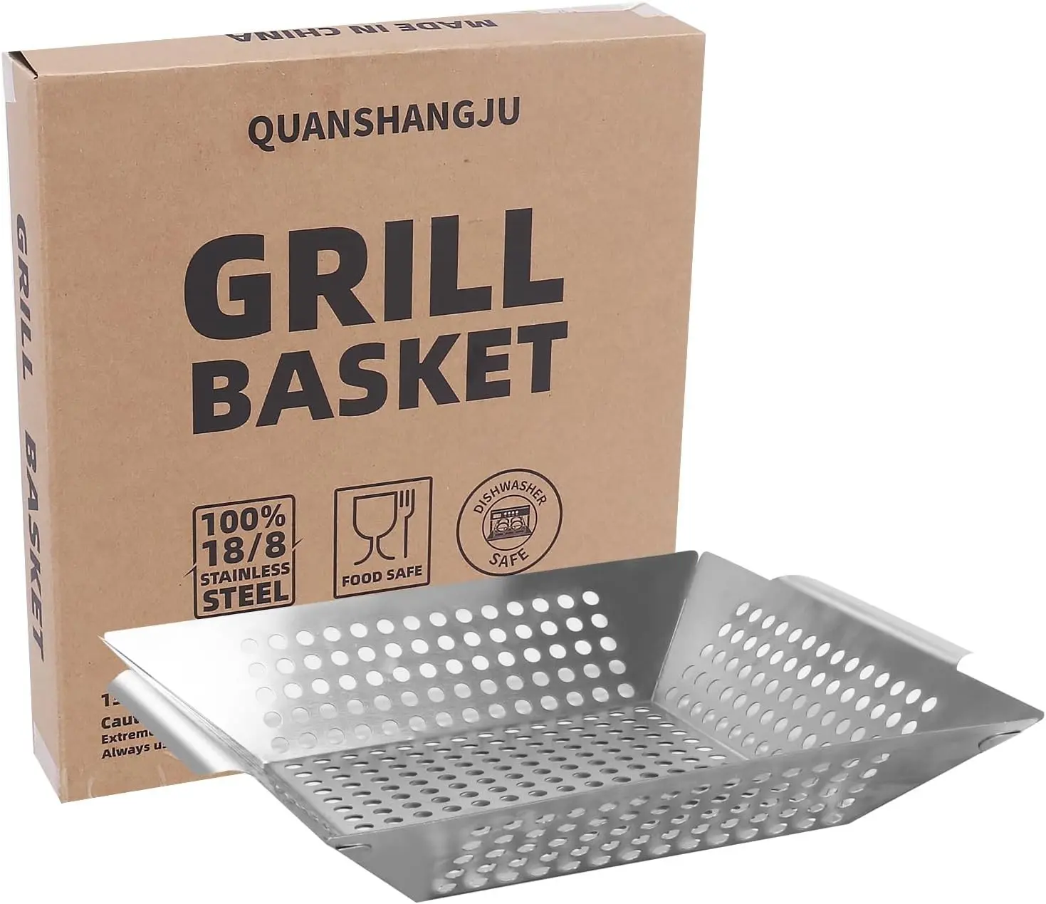 Stainless Steel Vegetable Grill Basket with Handles, 1 Pack | Heavy-Duty Grill Basket with Handles for Vegetables & Seafood