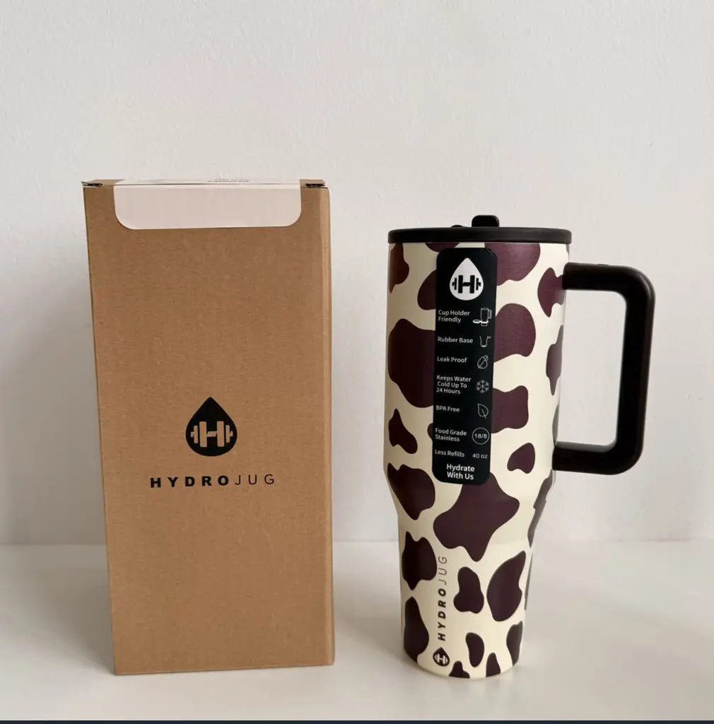 HYDROJUG Cow Print Howdy 40oz Limited Edition Tumbler Cup Holder Friendly Leak Proof BPA Free Water Bottle TikTok Viral