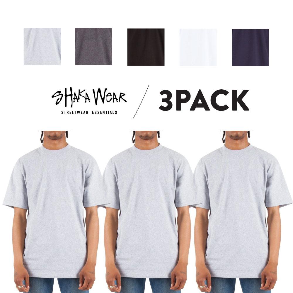 3 Pack SHAKAWEAR Men's Max Heavyweight T Shirts Shaka Wear Short Sleeve Crewneck T Shirt Casual Plain Classic Heavy Cott