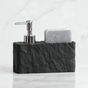 Kitchen Soap Dispenser with Sponge Holder, 2-In-1 Resin Stone Texture Dish Soap Pump, Caddy Organizer for Kitchen Sink Countertop