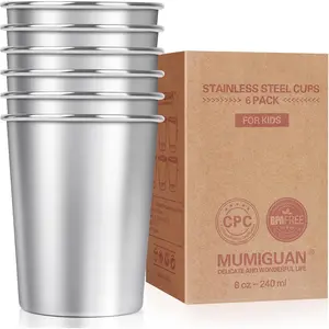 Stainless Cups for Kids 7.8oz/230ml (6 Pack), Stainless, Kids Cups, Camping Stainless Cups, Stackable Drinking, BPA Free, Stackable,.