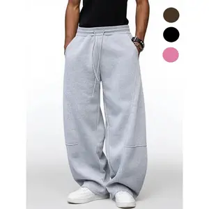2pcs-Men's Baggy Sweatpants, Loose Fit Casual Drawstring Elastic Waist, Wide Leg Joggers Trousers with Pockets, Comfortable Daily Wear, Sports Bottoms, Drawstring Waist Athleisure