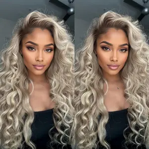 Ombre Ash Blonde Lace Front Wigs Curly Wave Synthetic Lace Front Wigs Glueless Wigs Pre Plucked Heat Resistant Hair Deep Wave Synthetic Wig for Women with Baby Hair Delivering A Soft and Natural Appearance