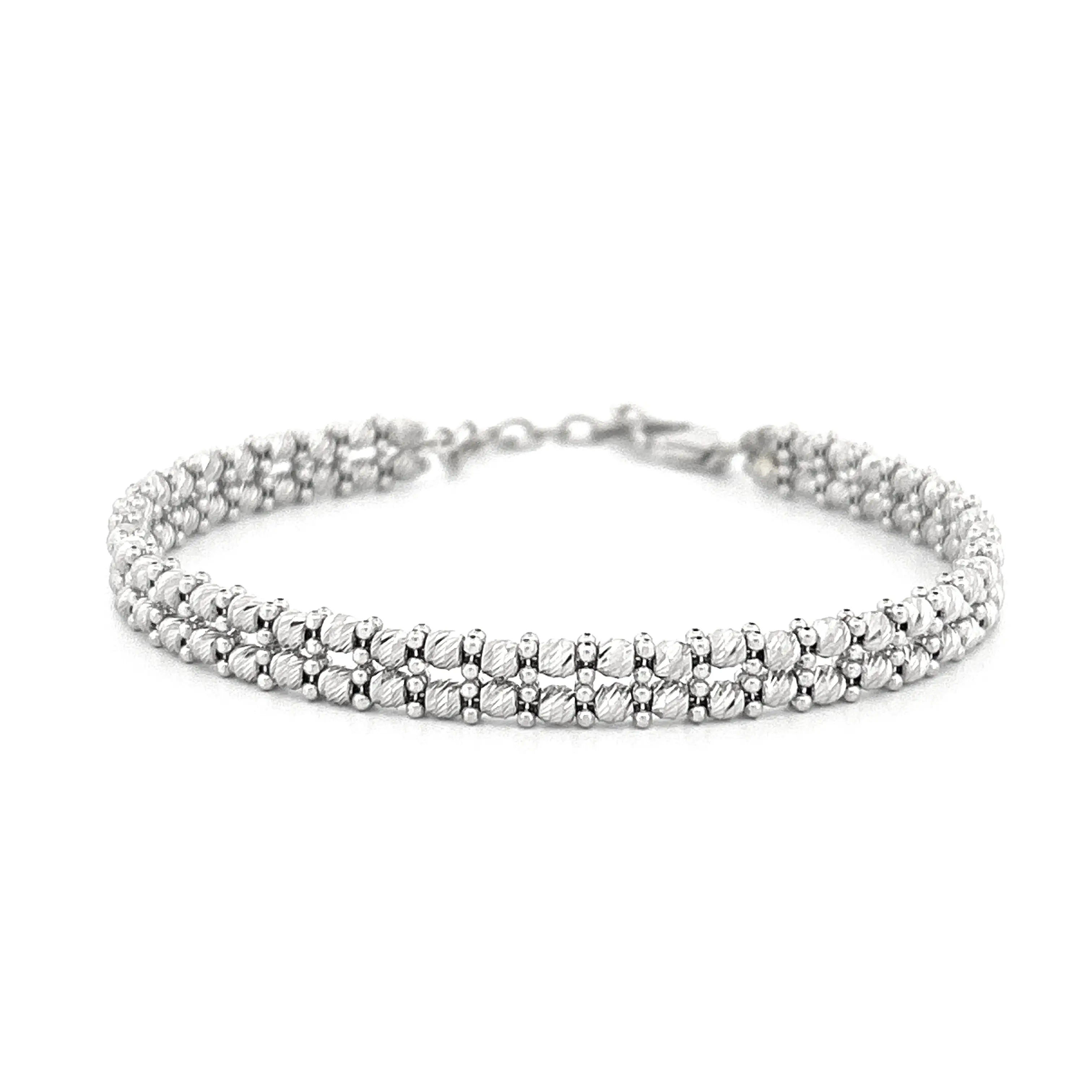 14K Gold Two Row Diamond Cut Bangle