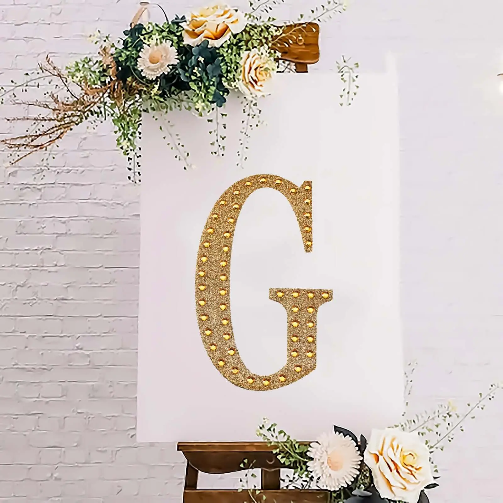Rhinestone Letter Stickers, 8 in Gold Glitter Adhesive "G" Alphabet Stickers - DIY Sparkle Embellishments for Party, Wedding Scrapbooking & Stamping Crafts