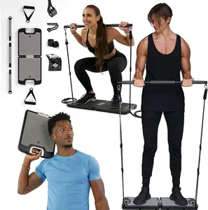 Portable Home Gym Strength Training Equipment, at Home Gym | All in One Gym - Resistance Bands, Base Holds Gym Bar & Handles for Travel | Portable Gym & Home Exercise Equipment