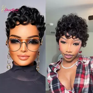 ShowRealHair 025 Pixie Cut Wigs Curly Black Wig Various Colors Full Machine Made Wigs Glueless Wig for Black Women 180% Density Short Pixie Cut Wigs#SummerVibes