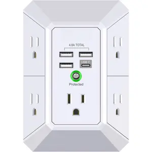 Wall Charger Surge Protector 5-Outlet Extender with USB Ports Power Strip Multi Plug Adapter for Home Travel Office