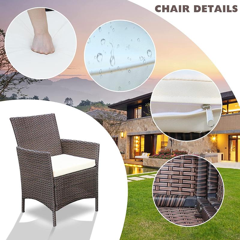 HOMALL 3 Pieces Outdoor Patio Furniture PE Rattan Wicker Table and Chairs Set Bar Set with Cushioned Tempered Glass