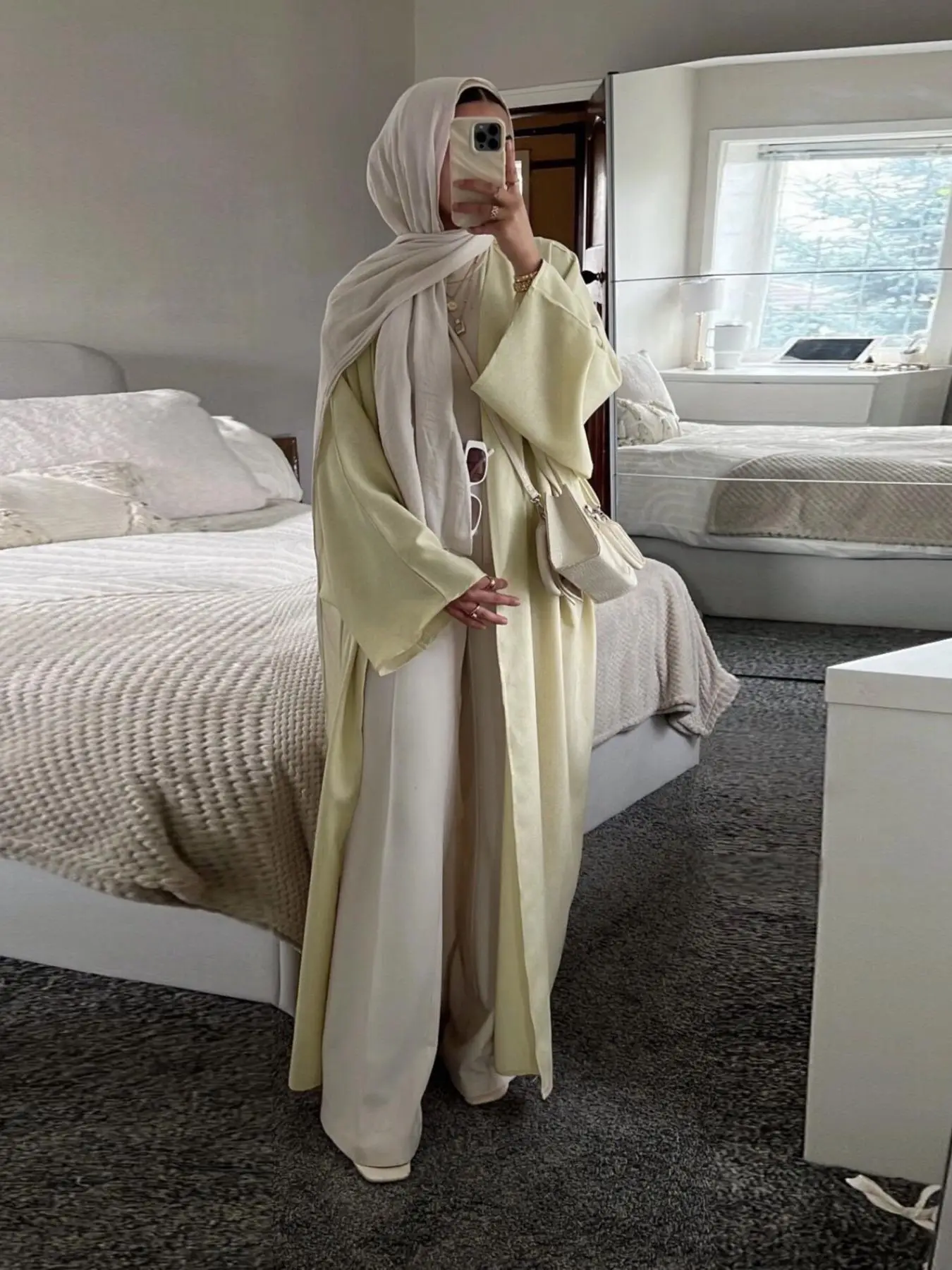 Women's Solid Flounce Sleeve Abaya, Modest Long Sleeve Open Front Abaya for Daily Wear, Fashion Muslim Clothing for All Seasons, National Day Clothing