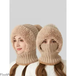 Women's Solid Color Pom Pom Decor Beanie Hat, Casual Warm Thickened Knit Hat for Fall & Winter, Fashion Accessories for Women & Girls Bonnet With Bunny Ears Bonnet SpringStatements